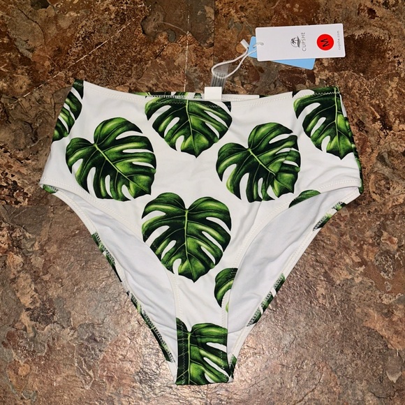 CUPSHE Women's High Waisted Tropical Leaves Bikini Bottom Size Medium - Picture 1 of 4
